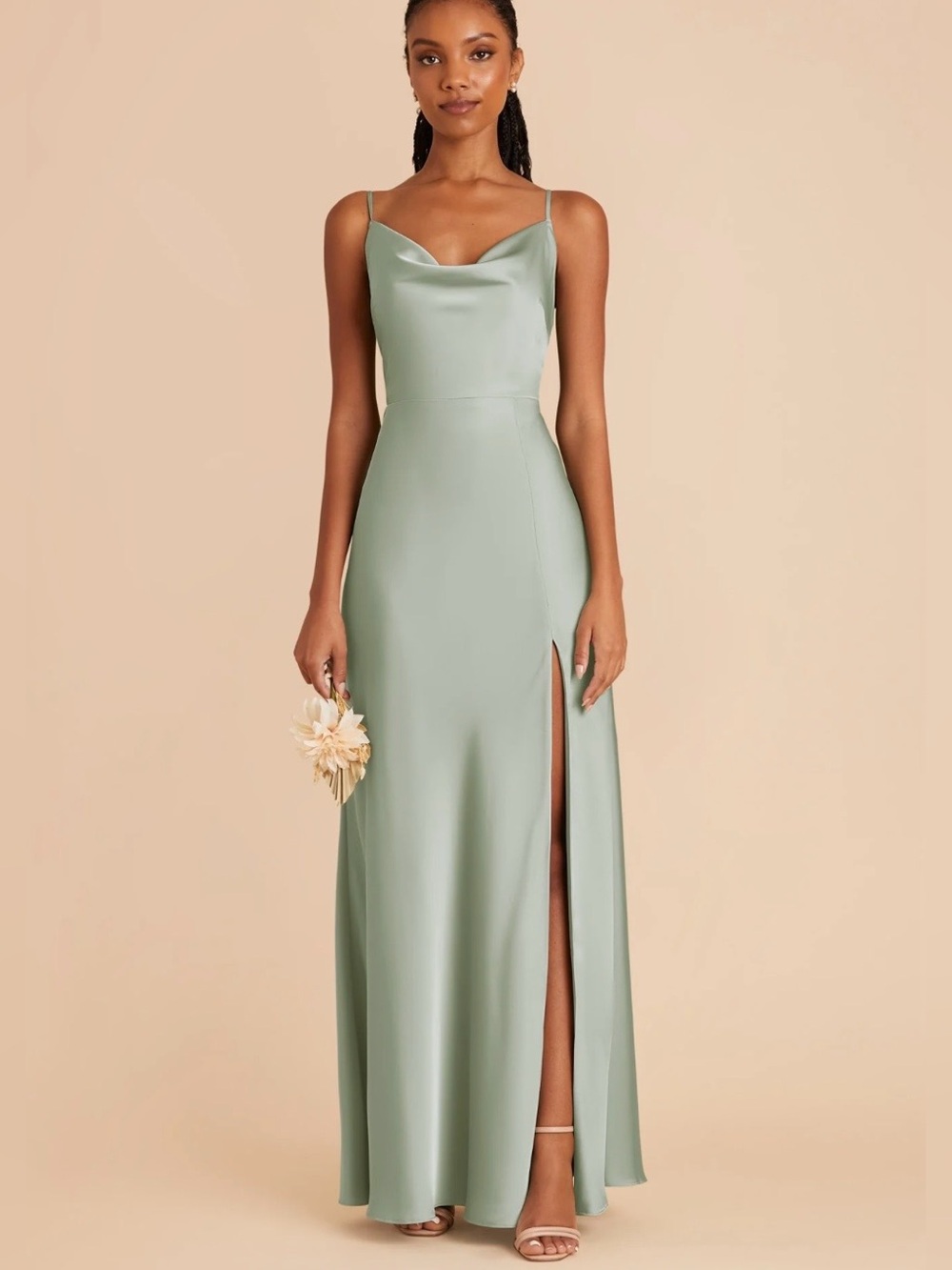 Birdy Grey Lisa Cowl Neck Matte Satin Dress in Sage